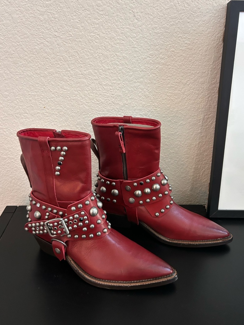 New Free People Axel Studded Leather Western Moto Boots - Picture 2 of 7